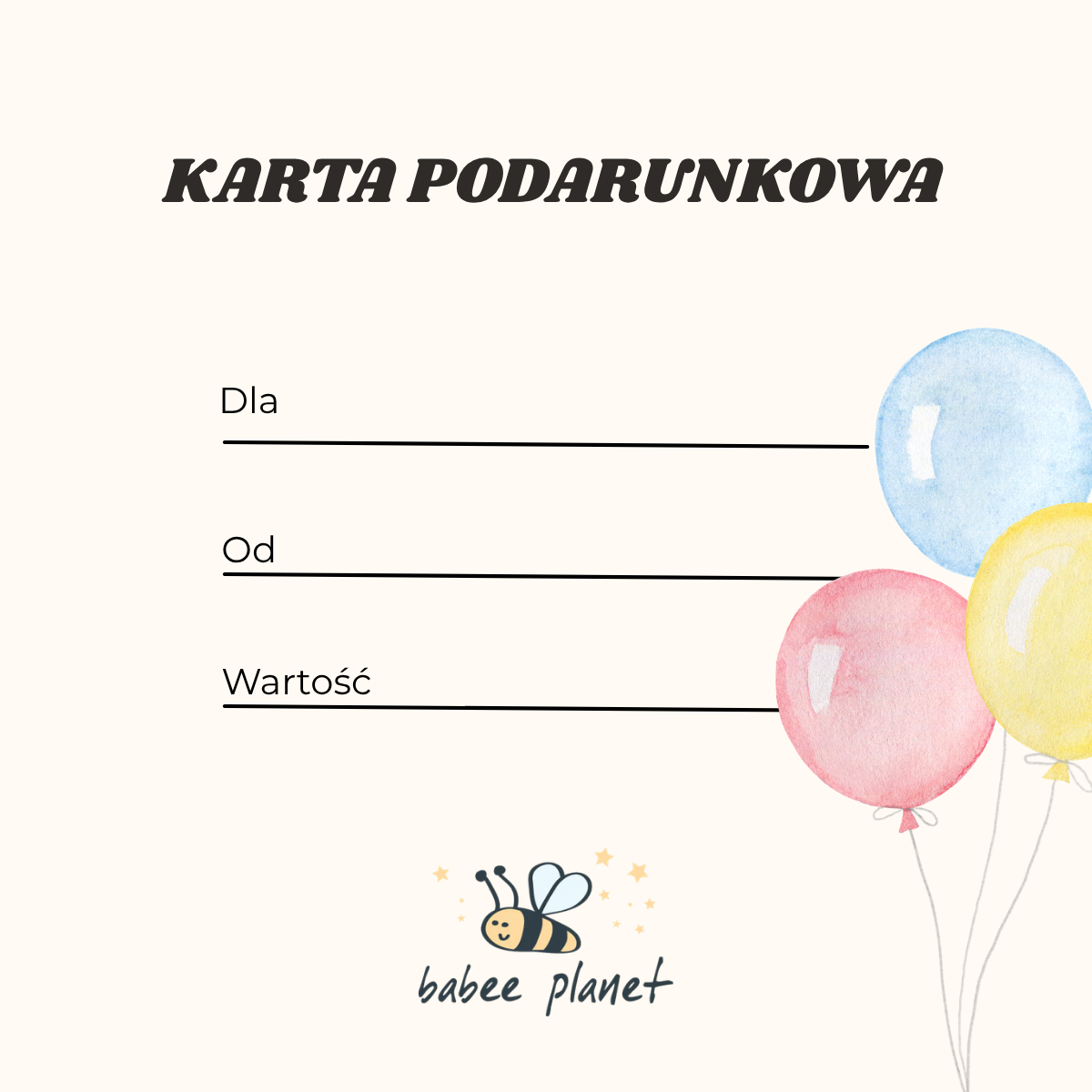 🎁 Karta Podarunkowa Voucher Bon prezentowy Babee Planet
