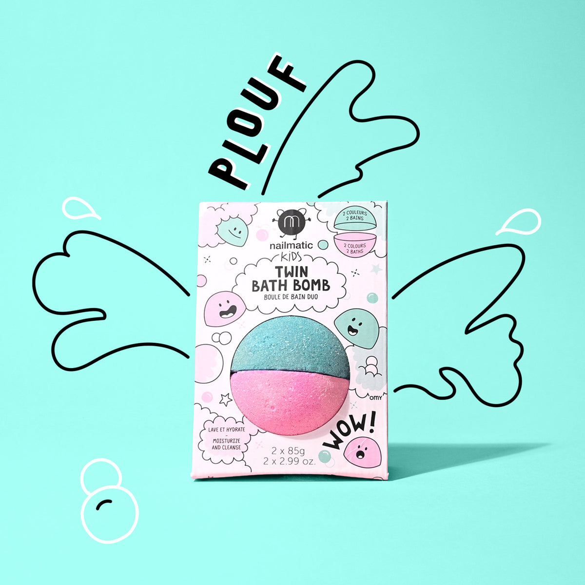 Kula do Kąpieli dla Dzieci Dwukolorowa - Nailmatic Twin Bath Bomb, Różowo-Turkusowa, 2 × 85 g
