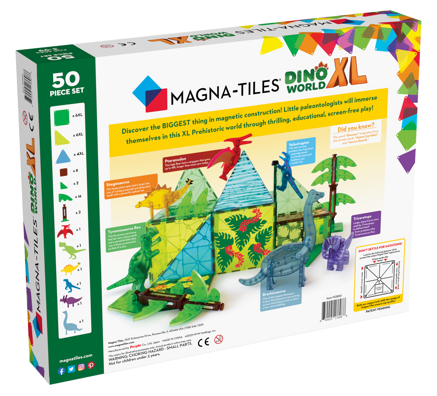 Klocki Magnetyczne Dino World XL 50 el. MAGNA-TILES®