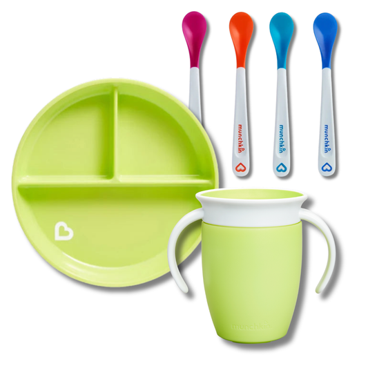 Munchkin Zestaw do Rozszerzania Diety BLW – Talerz, Kubek 360, Łyżeczki | zielony