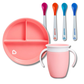 Munchkin Zestaw do Rozszerzania Diety BLW – Talerz, Kubek 360, Łyżeczki | różowy