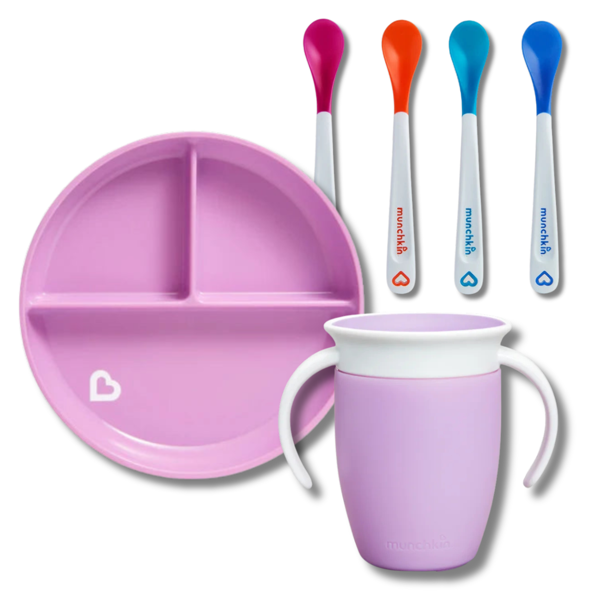 Munchkin Zestaw do Rozszerzania Diety BLW – Talerz, Kubek 360, Łyżeczki | fioletowy