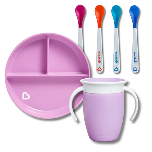 Munchkin Zestaw do Rozszerzania Diety BLW – Talerz, Kubek 360, Łyżeczki | fioletowy