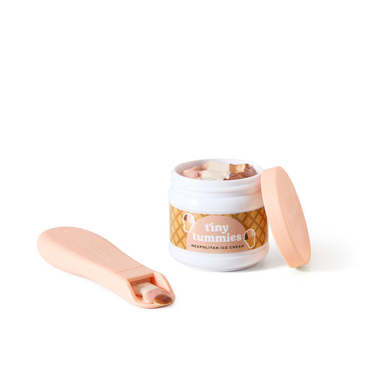 Tiny Harlow Zestaw Tiny Tummies Słoiczek i Łyżeczka, Lody Włoskie