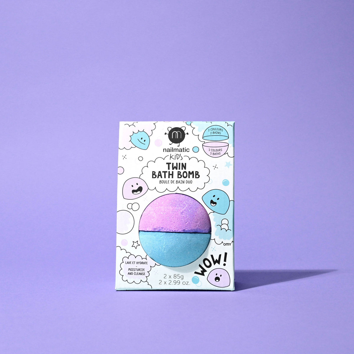 Kula do Kąpieli dla Dzieci Dwukolorowa - Nailmatic Twin Bath Bomb, Niebiesko-Fioletowa, 2 × 85 g