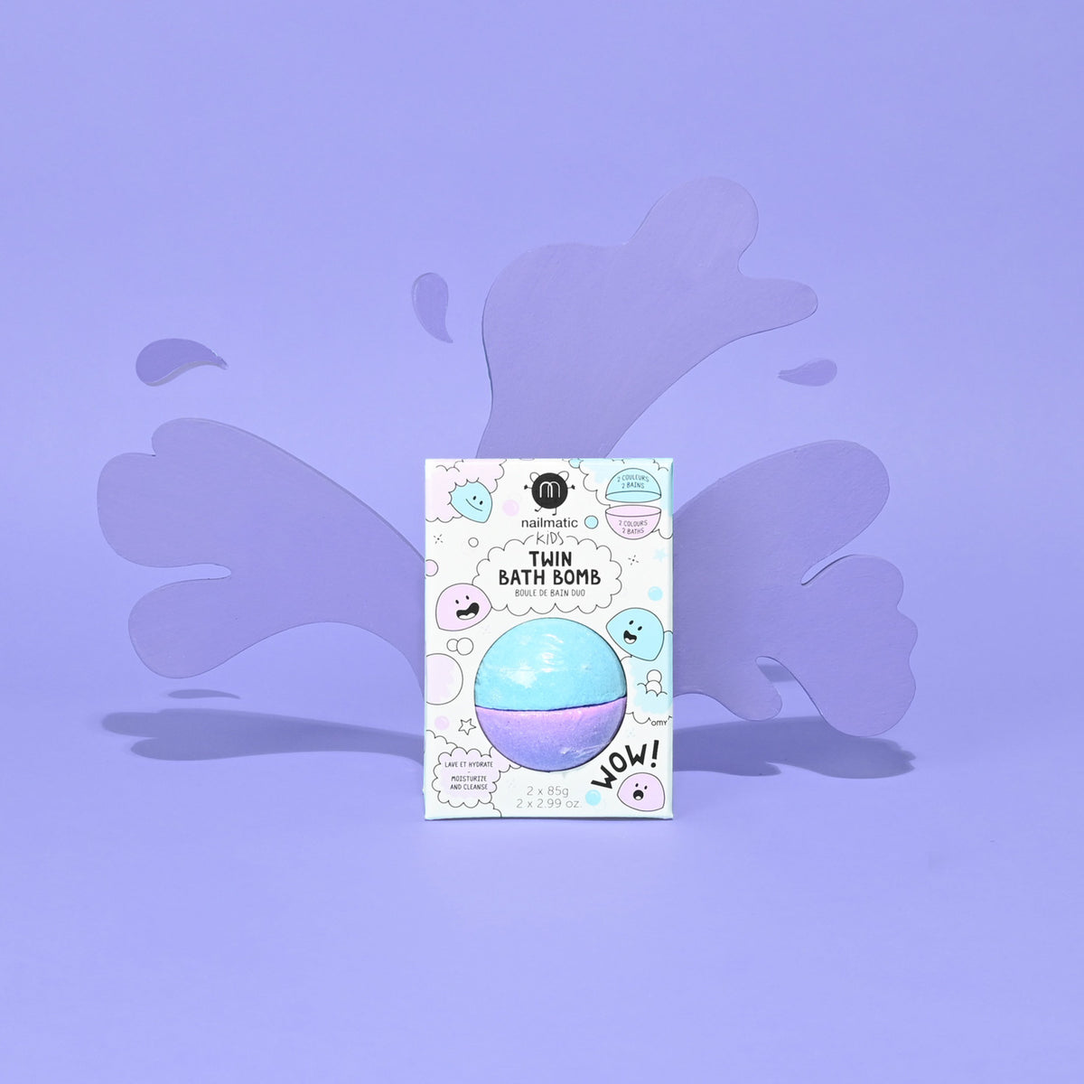 Kula do Kąpieli dla Dzieci Dwukolorowa - Nailmatic Twin Bath Bomb, Niebiesko-Fioletowa, 2 × 85 g