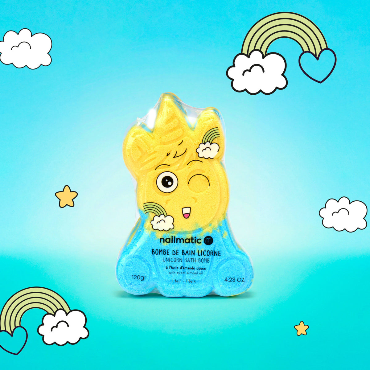 Kula do Kąpieli dla Dzieci Dwukolorowa - Nailmatic Twin Bath Bomb, Niebiesko-Fioletowa, 2 × 85 g