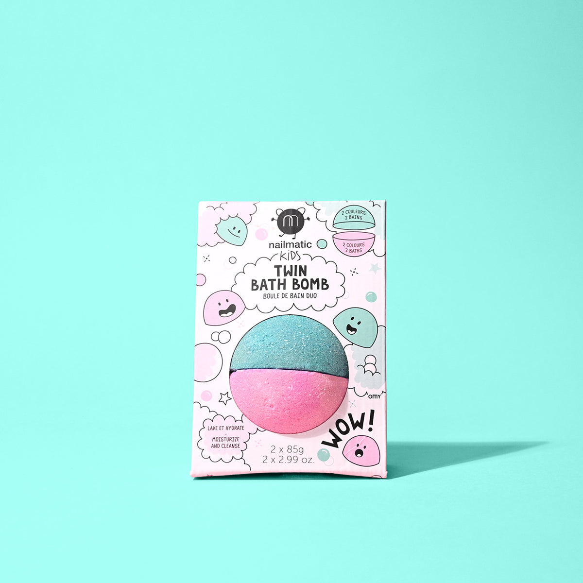 Kula do Kąpieli dla Dzieci Dwukolorowa - Nailmatic Twin Bath Bomb, Różowo-Turkusowa, 2 × 85 g