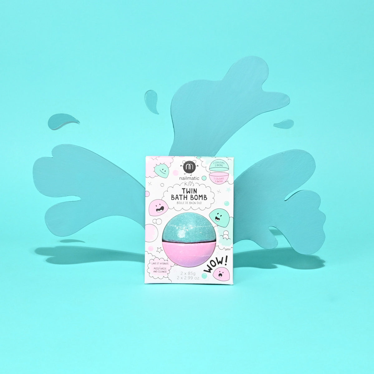 Kula do Kąpieli dla Dzieci Dwukolorowa - Nailmatic Twin Bath Bomb, Różowo-Turkusowa, 2 × 85 g