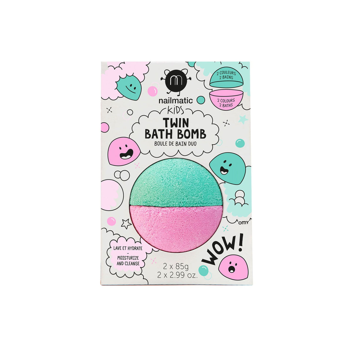 Kula do Kąpieli dla Dzieci Dwukolorowa - Nailmatic Twin Bath Bomb, Różowo-Turkusowa, 2 × 85 g