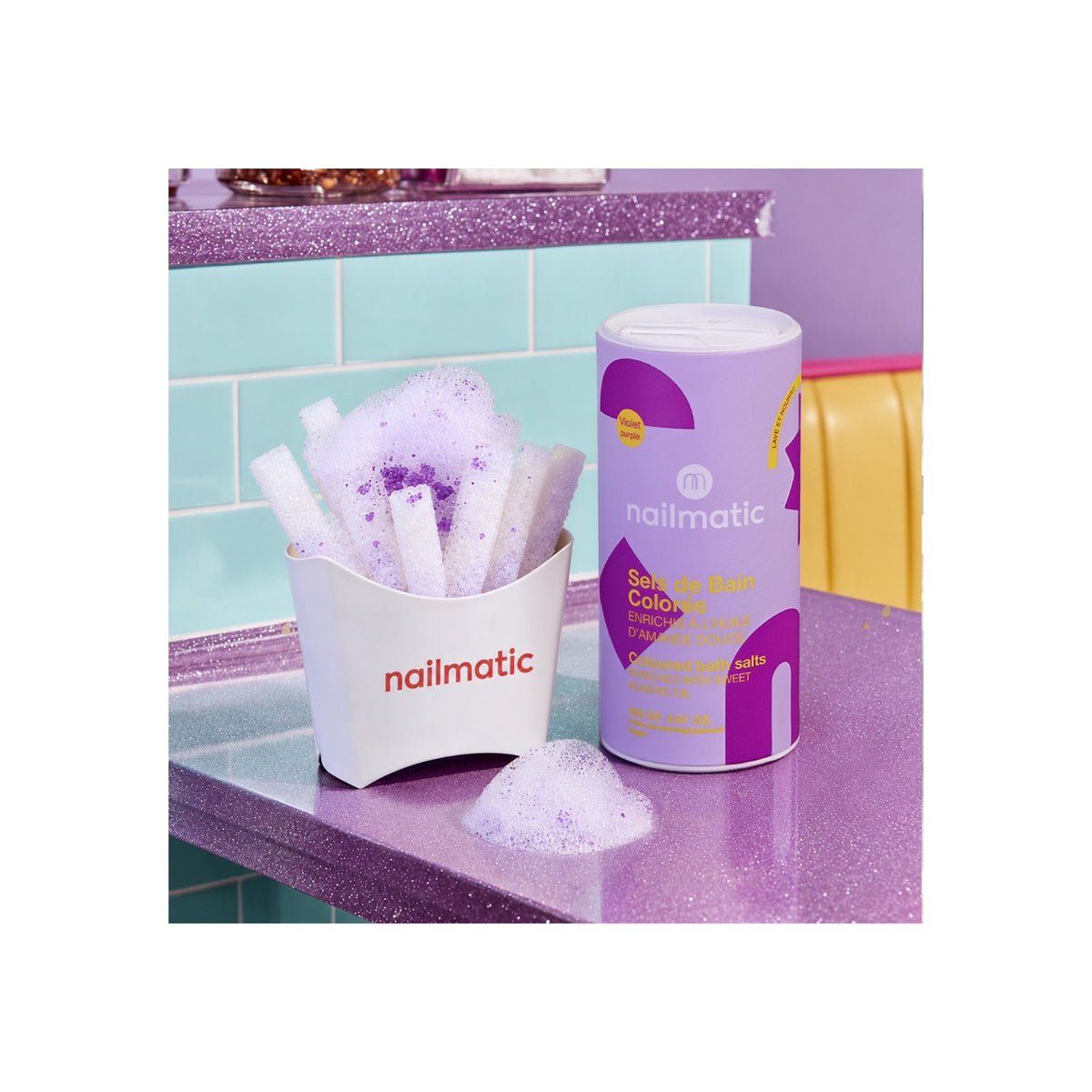 Musująca Sól do Kąpieli Barwiąca Wodę dla Dzieci - Nailmatic Splash, Fioletowa, 250 g