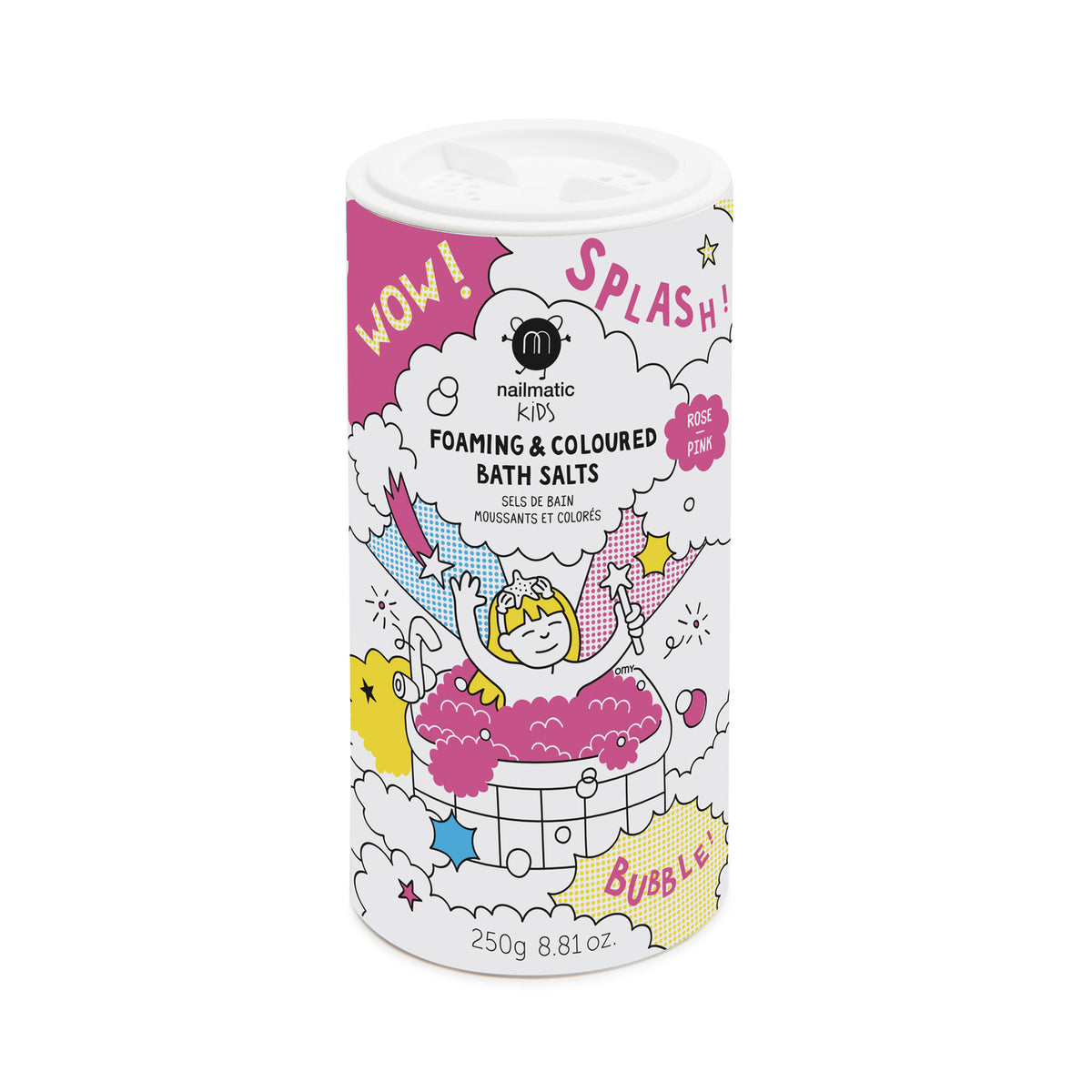 Musująca Sól do Kąpieli Barwiąca Wodę dla Dzieci - Nailmatic Splash, Różowa, 250 g