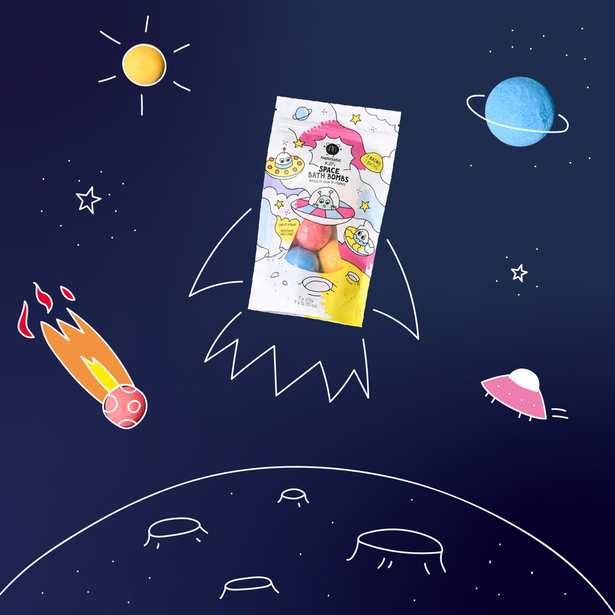 Musujące Kule do Kąpieli dla Dzieci - Nailmatic Space, 7 × 20 g