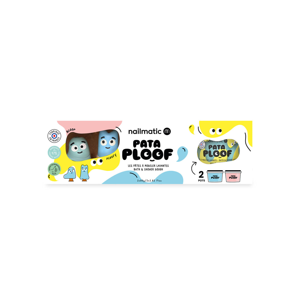 Myjąca Ciastolina do Kąpieli dla Dzieci - Nailmatic Pataploof, Niebieska i Różowa + 2 Foremki