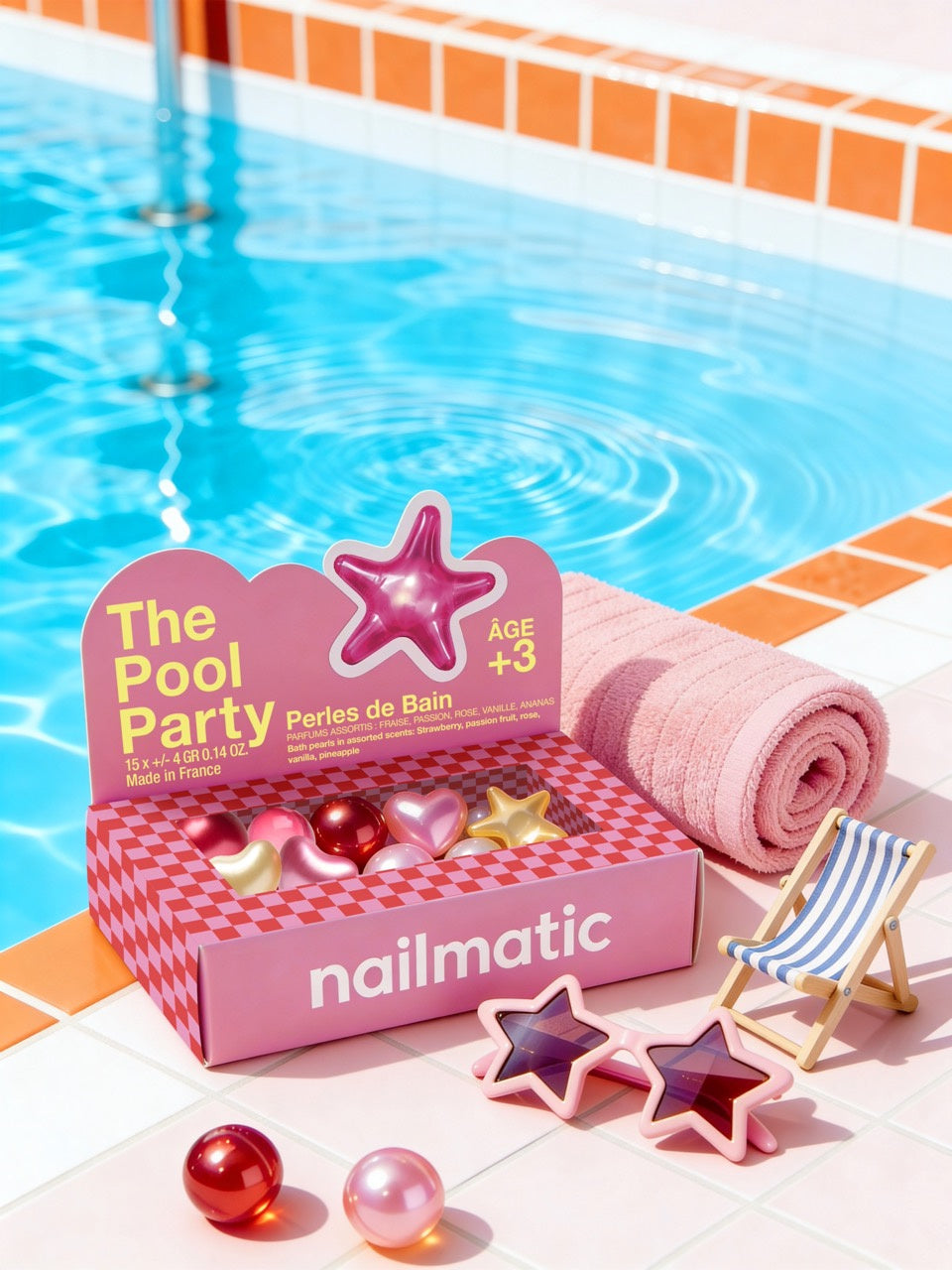 Perełki do Kąpieli dla Dzieci - Nailmatic The Pool Party Love Mania, Serduszka i Gwiazdki, 15 szt.