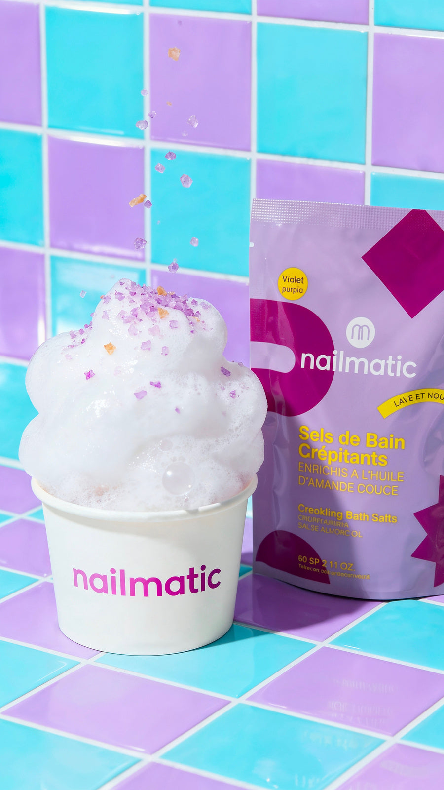 Strzelająca Sól do Kąpieli dla Dzieci, Fioletowa - Nailmatic Crackling 60 g