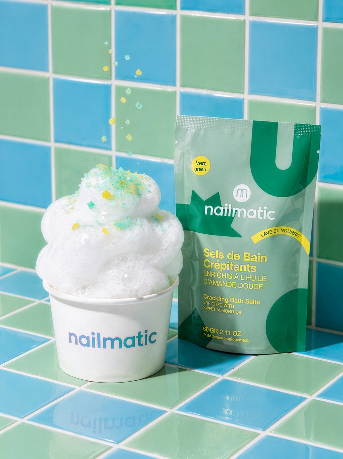 Strzelająca Sól do Kąpieli dla Dzieci, Zielona - Nailmatic Crackling 60 g