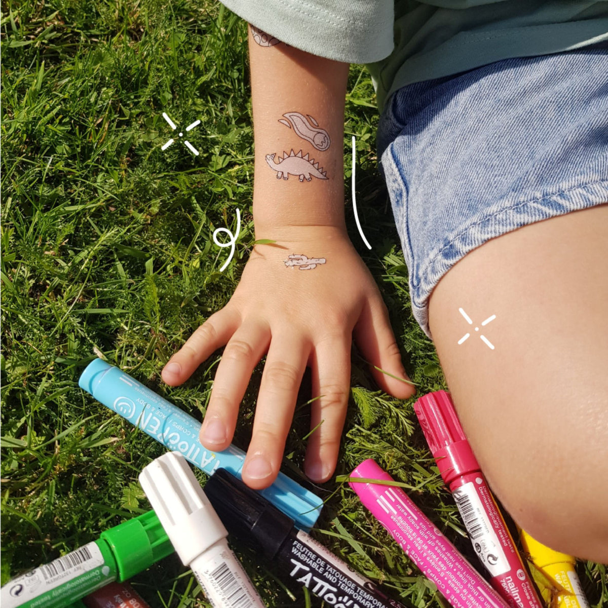 Tatuaże Tymczasowe do Kolorowania dla Dzieci, Dinozaury - Nailmatic Tattoo Artist