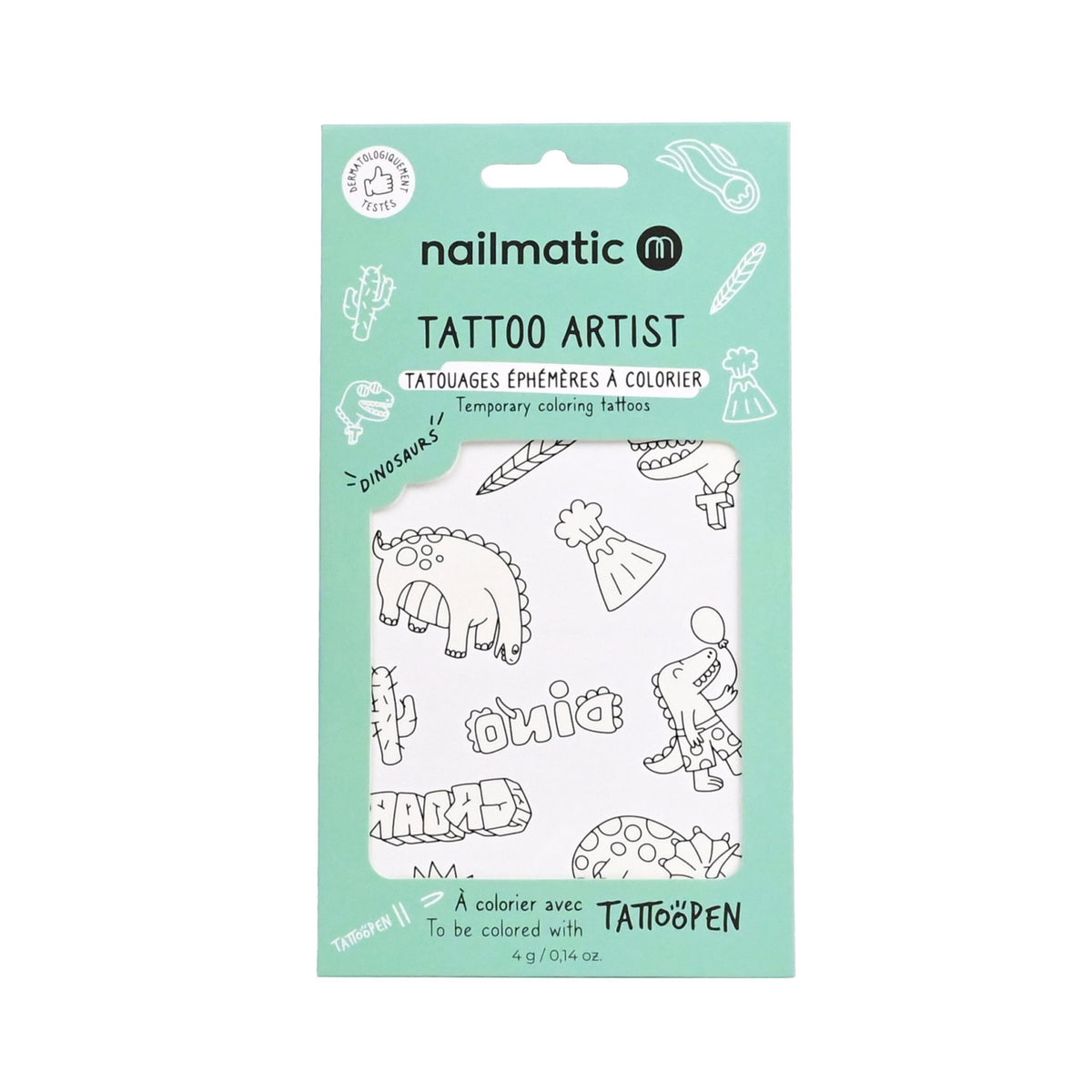 Tatuaże Tymczasowe do Kolorowania dla Dzieci, Dinozaury - Nailmatic Tattoo Artist