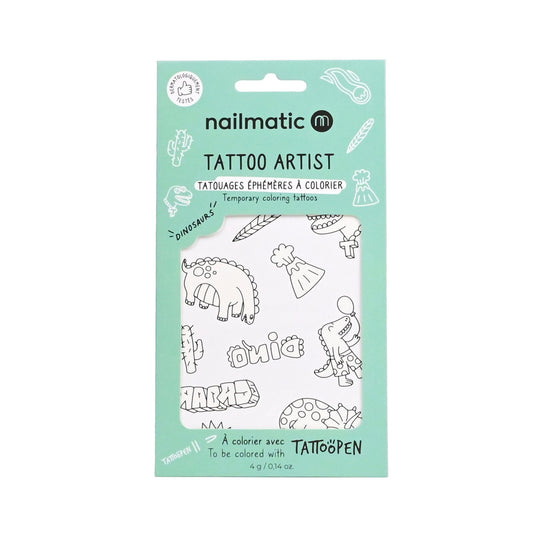 Tatuaże Tymczasowe do Kolorowania dla Dzieci, Dinozaury - Nailmatic Tattoo Artist