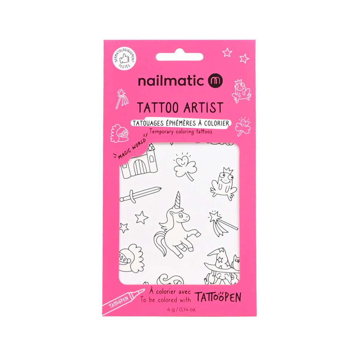 Tatuaże Tymczasowe do Kolorowania dla Dzieci, Magiczny Świat - Nailmatic Tattoo Artist