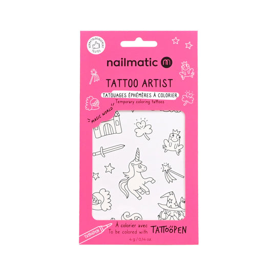 Tatuaże Tymczasowe do Kolorowania dla Dzieci, Magiczny Świat - Nailmatic Tattoo Artist