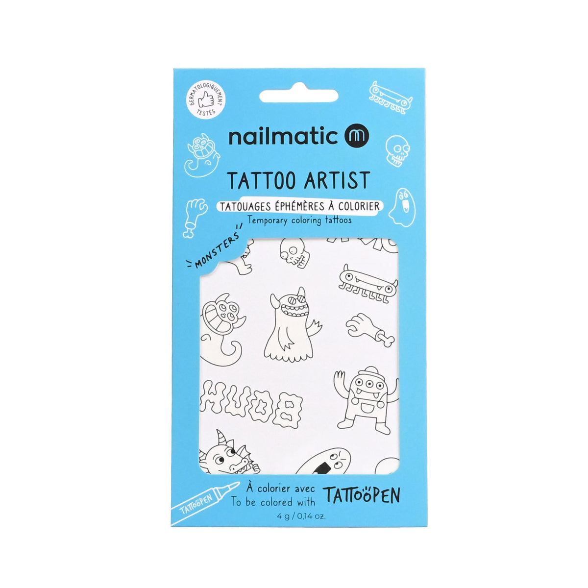 Tatuaże Tymczasowe do Kolorowania dla Dzieci, Potwory - Nailmatic Tattoo Artist