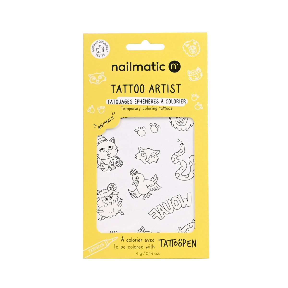Tatuaże Tymczasowe do Kolorowania dla Dzieci, Zwięrzęta - Nailmatic Tattoo Artist