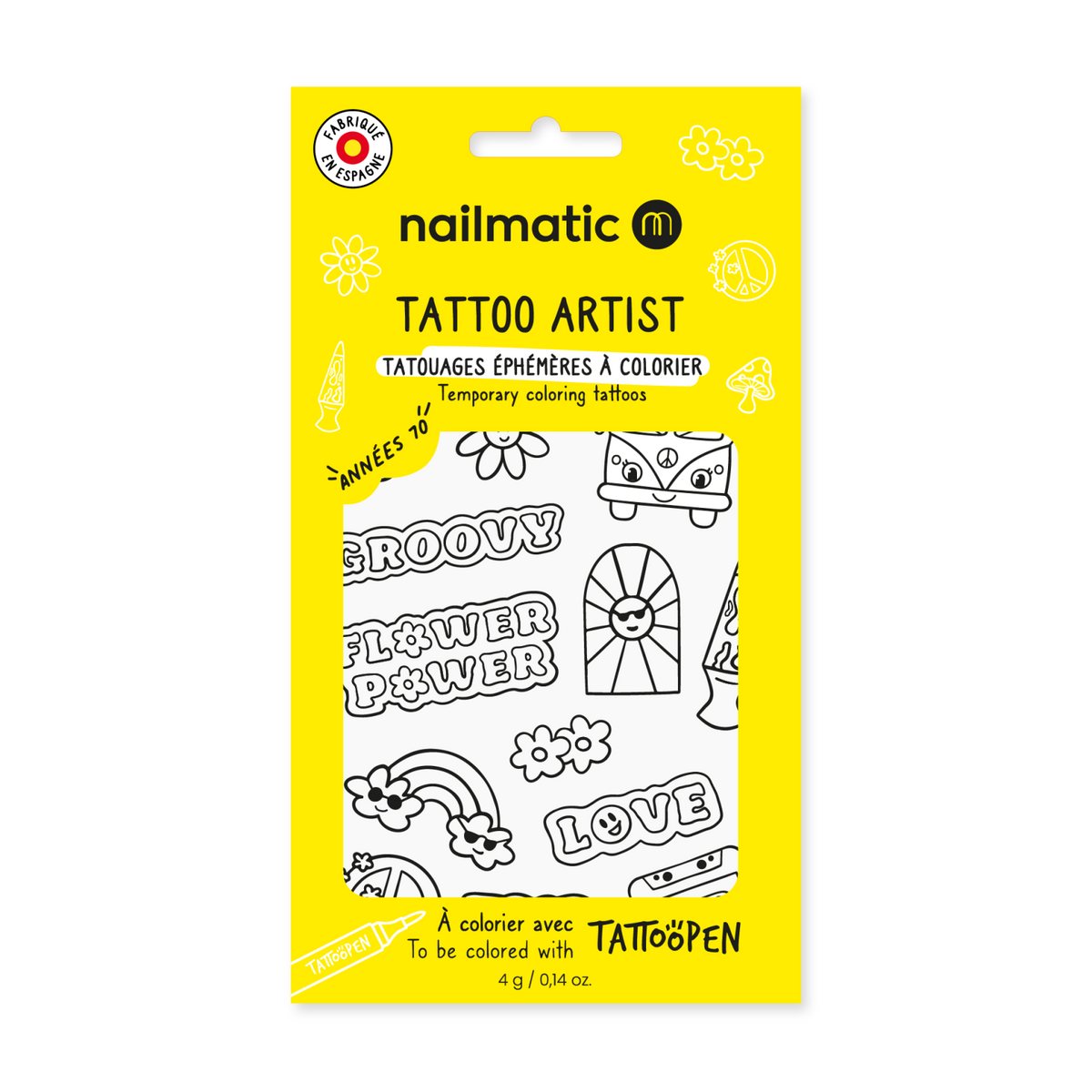 Tatuaże Tymczasowe do Kolorowania dla Dzieci i Nastolatków - Nailmatic Tattoo Artist, Lata 70.