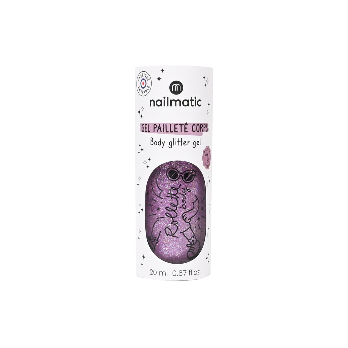 Żel z Brokatem do Ciała dla Dzieci Roll-on - Nailmatic Body Rollette, Wiśniowy, 20 ml
