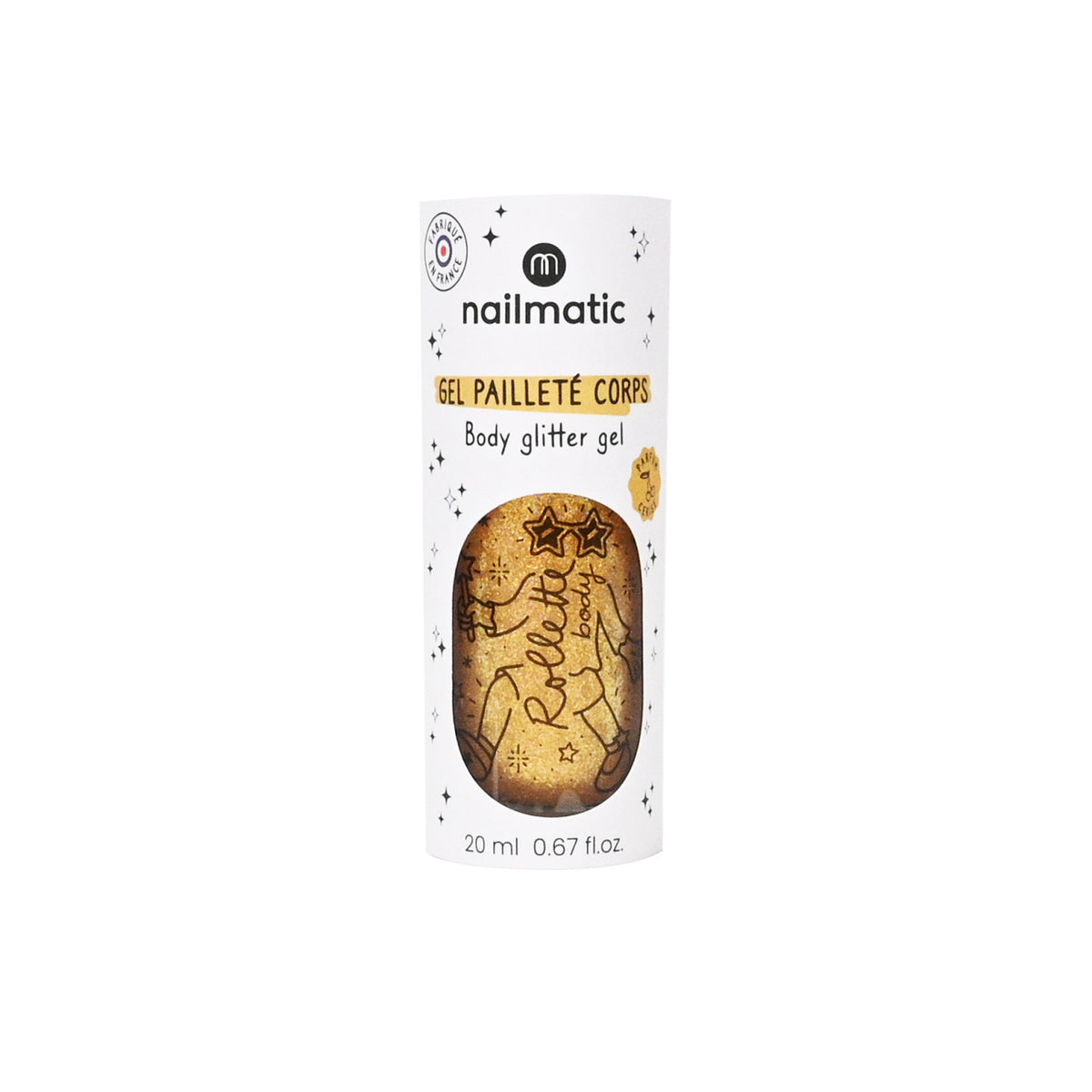 Żel z Brokatem do Ciała dla Dzieci Roll-on - Nailmatic Body Rollette, Złoty, 20 ml