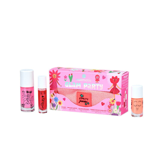 Zestaw Kosmetyków dla Dzieci z Nerką - Nailmatic Glam Party, Lakier, Błyszczyk i Żel z Brokatem