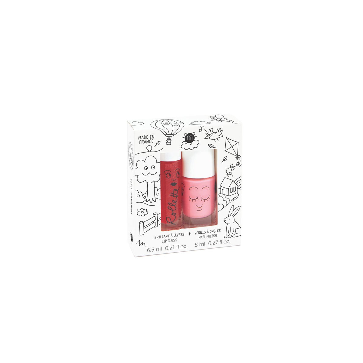 Zestaw Lakier do Paznokci + Błyszczyk do Ust dla Dzieci - Nailmatic Cookie i Rollette Truskawka, 8 ml + 6,5 ml