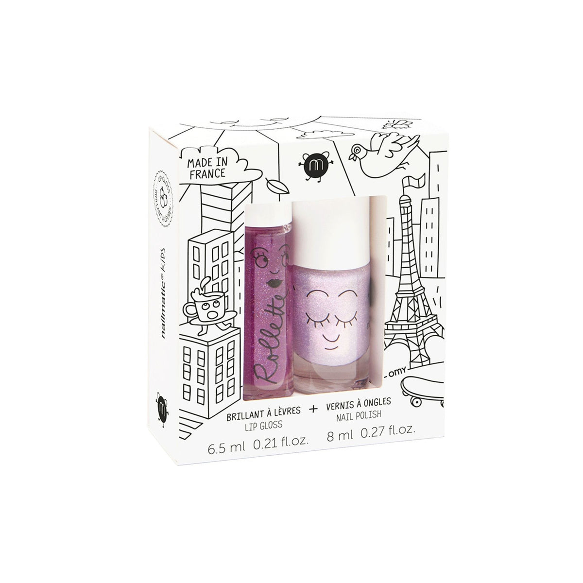 Zestaw Lakier do Paznokci + Błyszczyk do Ust dla Dzieci - Nailmatic Elliot i Rollette Jeżyna, 8 ml + 6,5 ml
