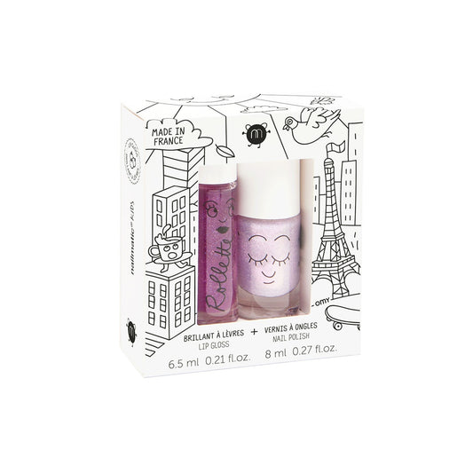 Zestaw Lakier do Paznokci + Błyszczyk do Ust dla Dzieci - Nailmatic Elliot i Rollette Jeżyna, 8 ml + 6,5 ml