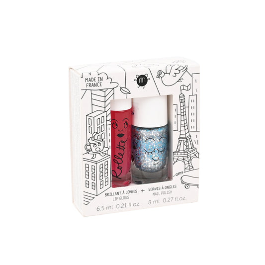 Zestaw Lakier do Paznokci + Błyszczyk do Ust dla Dzieci - Nailmatic Luna i Rollette Malina, 8 ml + 6,5 ml