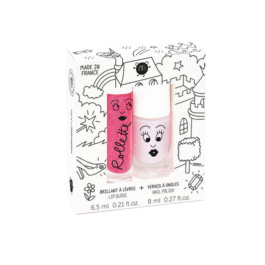 Zestaw Lakier do Paznokci + Błyszczyk do Ust dla Dzieci - Nailmatic Polly i Rollette Malina, 8 ml + 6,5 ml