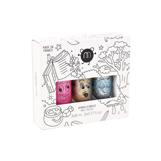 Zestaw Lakierów do Paznokci dla Dzieci Zmywalnych Wodą - Nailmatic Féerique, 3 × 8 ml