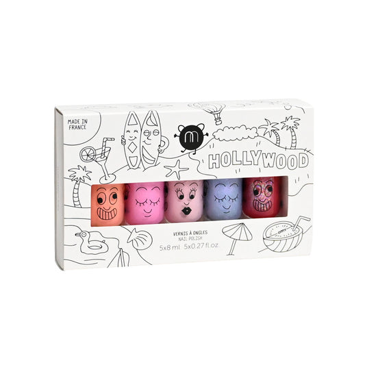 Zestaw Lakierów do Paznokci dla Dzieci Zmywalnych Wodą - Nailmatic Hollywood, 5 × 8 ml