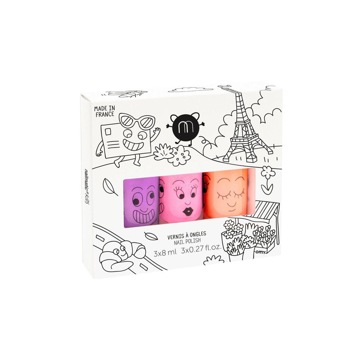 Zestaw Lakierów do Paznokci dla Dzieci Zmywalnych Wodą - Nailmatic Paris, 3 × 8 ml