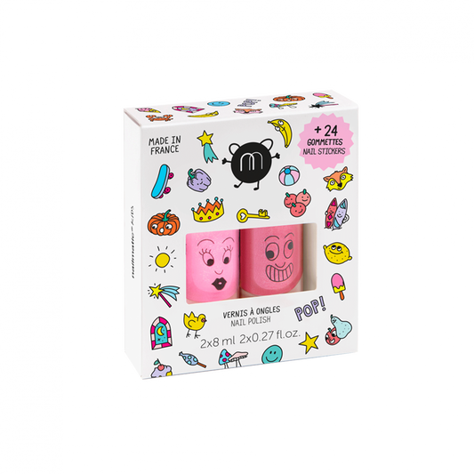 Zestaw Lakierów do Paznokci dla Dzieci Zmywalnych Wodą + Naklejki - Nailmatic 2 × 8 ml + 24 szt.
