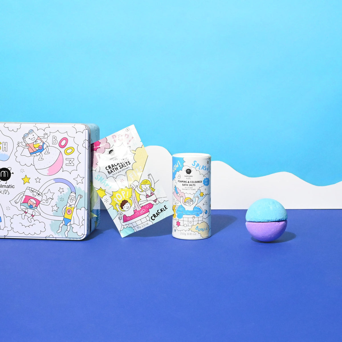Zestaw Prezentowy do Kąpieli dla Dzieci - Nailmatic Bubble Bath Box, Sole i Kula do Kąpieli, 3 szt.