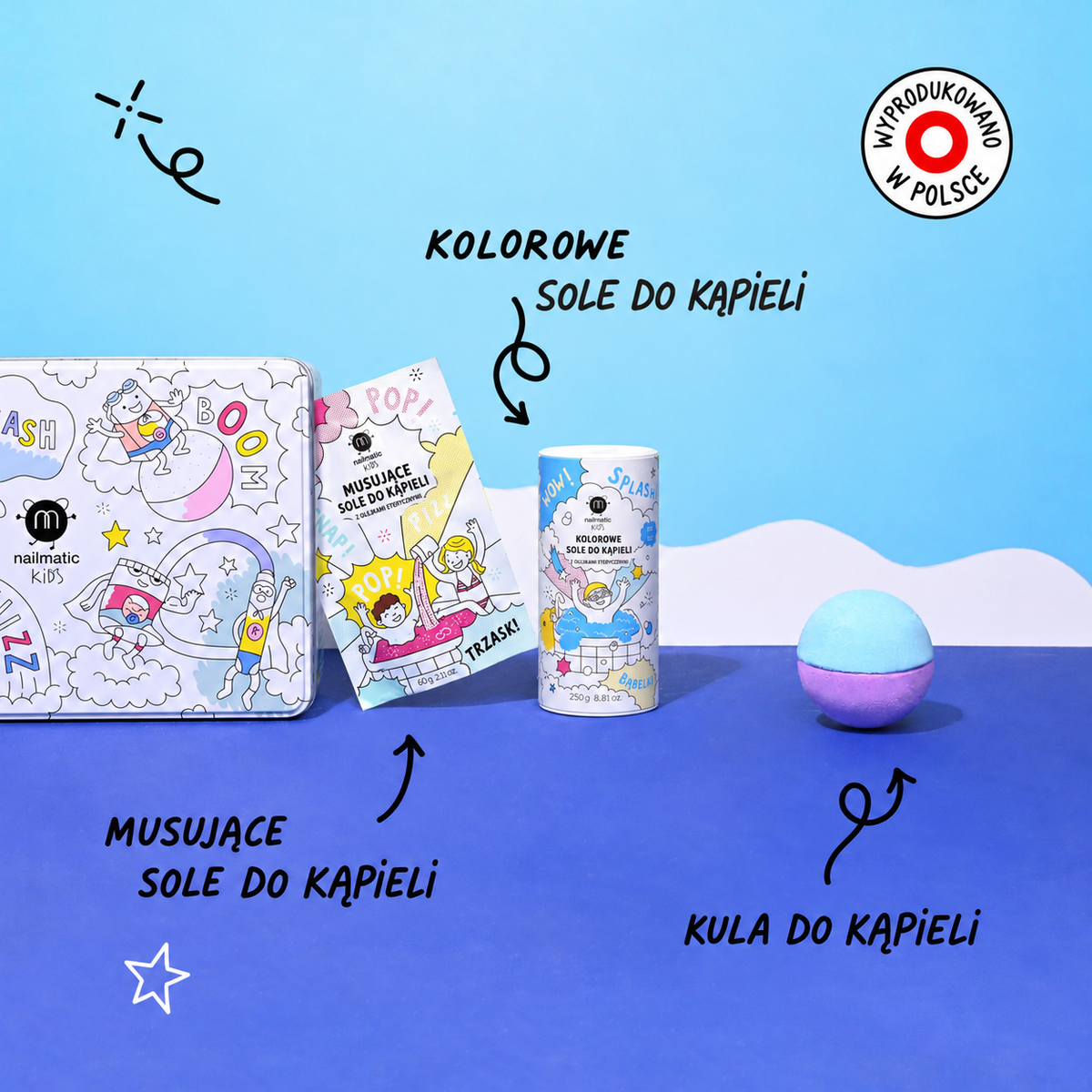 Zestaw Prezentowy do Kąpieli dla Dzieci - Nailmatic Bubble Bath Box, Sole i Kula do Kąpieli, 3 szt.