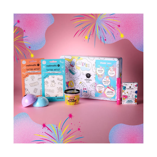 Zestaw Prezentowy do Kąpieli dla Dzieci - Nailmatic Magic Box Blue, Kule, Myjąca Ciastolina i Tatuaże
