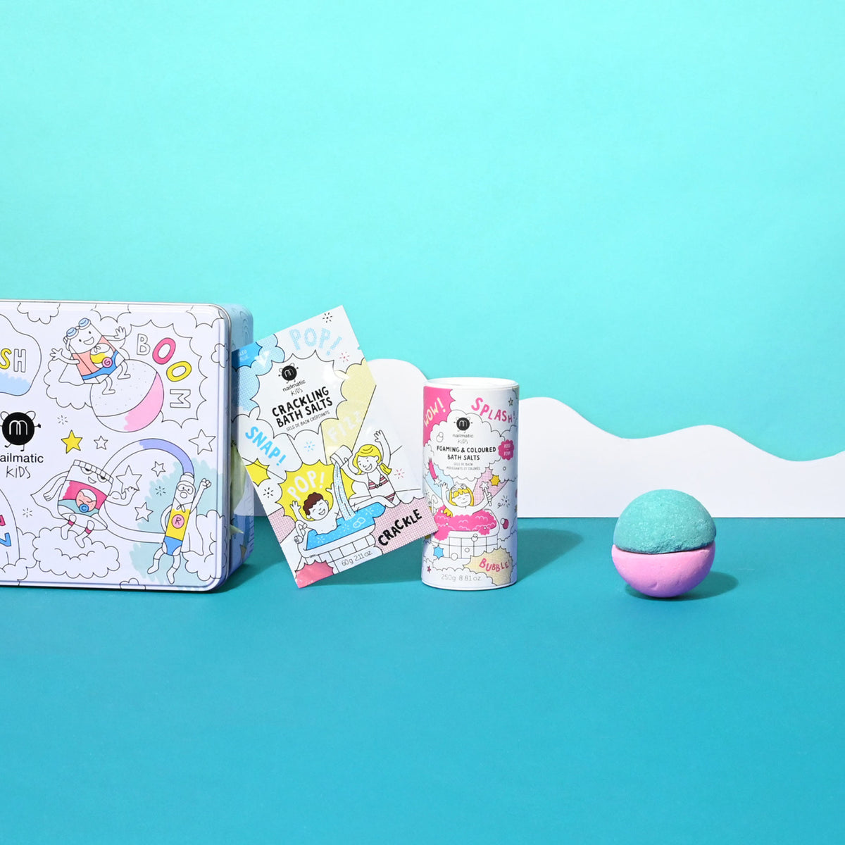 Zestaw Prezentowy do Kąpieli dla Dzieci - Nailmatic Splash Bath Box, Sole i Kula do Kąpieli, 3 szt.