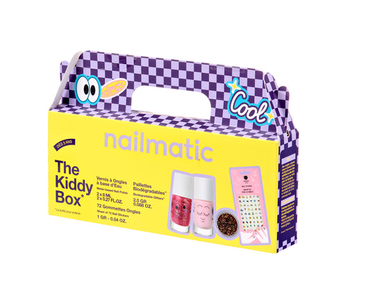 Zestaw Prezentowy do Paznokci dla Dzieci - Nailmatic The Kiddy Box Cool, Lakiery, Brokat i Naklejki, 4 szt.