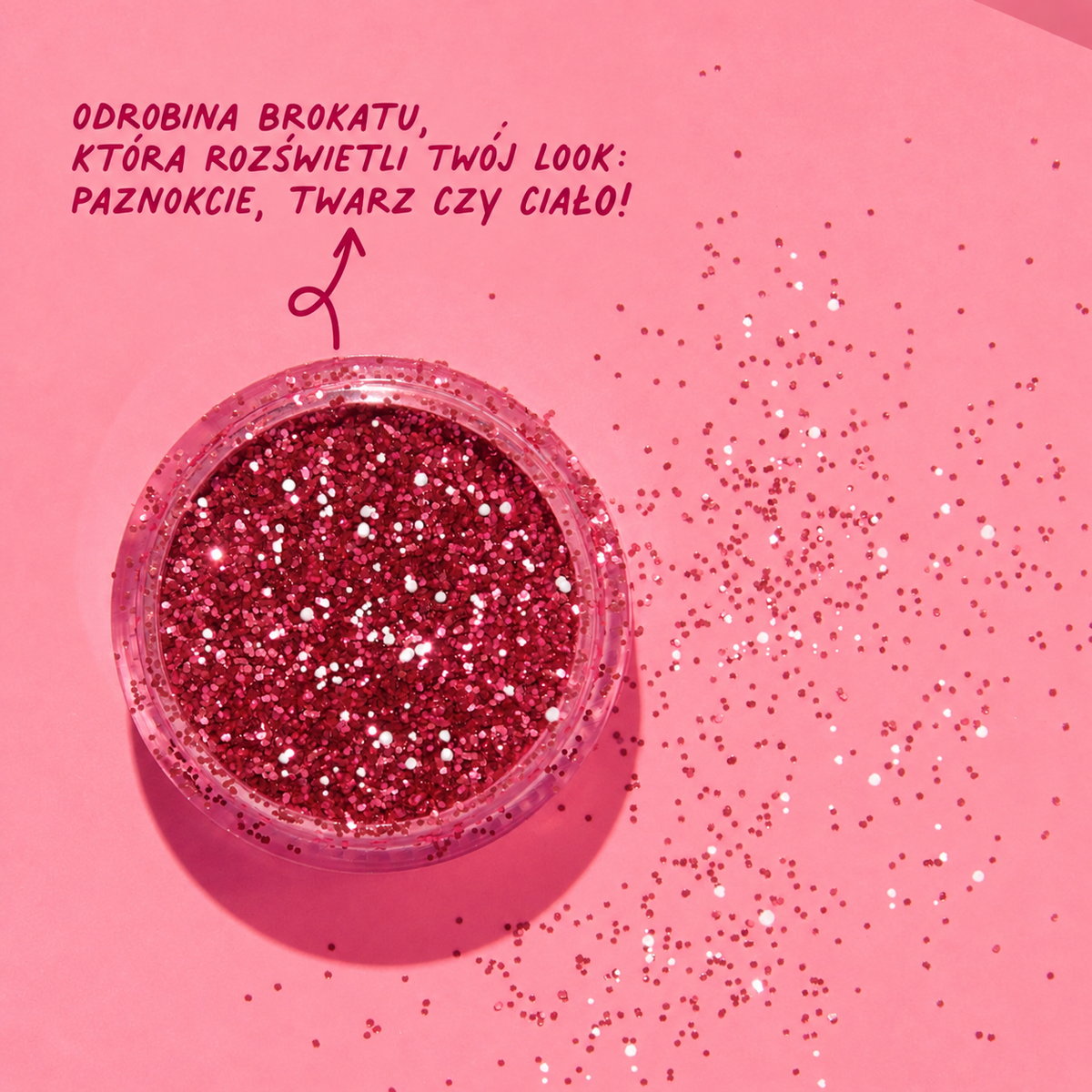 Zestaw do Manicure - Nailmatic Glitter Nail Gang, Czerwony Lakier i Różowy Brokat, 5 szt.