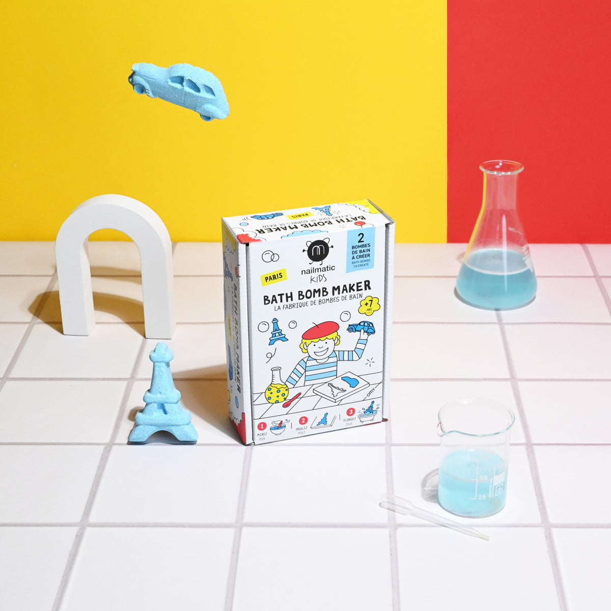 Zestaw do Robienia Kul do Kąpieli dla Dzieci - Nailmatic Paris Bath Bomb Maker, Wieża Eiffla i Samochód