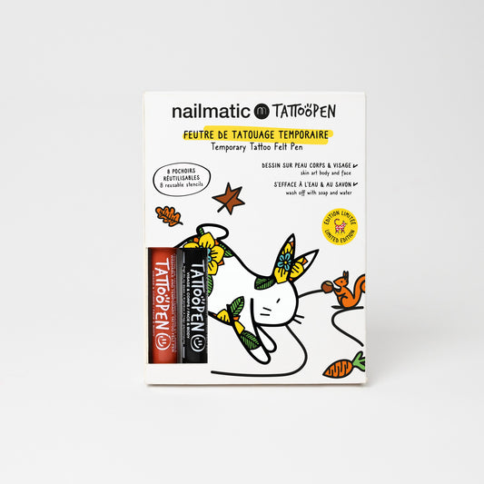 Zmywalne Markery do Ciała dla Dzieci z Szablonami do Tatuaży, Brązowy i Czarny Nailmatic