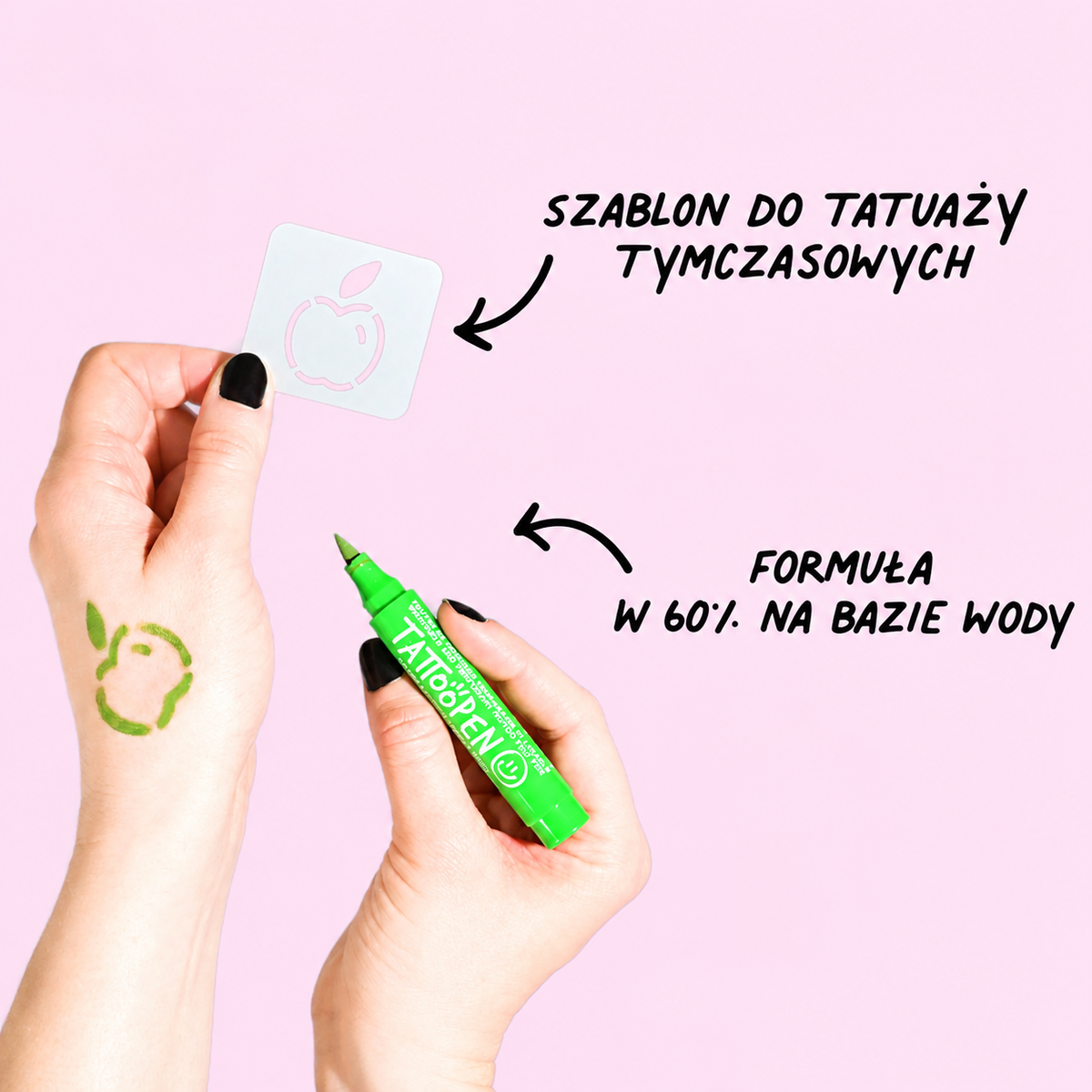 Zmywalne Markery do Ciała dla Dzieci z Szablonami do Tatuaży, Zielony i Różowy Nailmatic